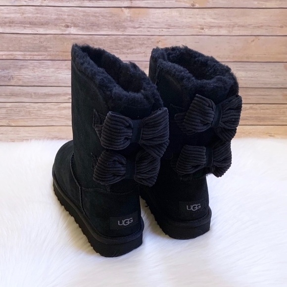 UGG Shoes - UGG Bailey Corduroy Bow Boots In Black